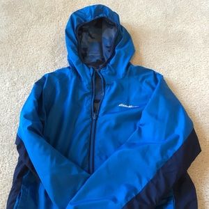 Boys Eddie Bauer blue fleece-lined ran coat